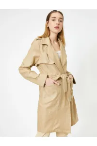 Koton Pocket Detailed Long Sleeve Trench Coat with Tie Waist