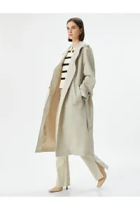 Koton Trench Coat Midi Length Double Breasted Collar Buttoned Pocket Belted #8789356