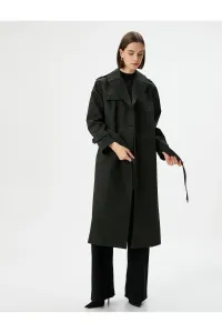 Koton Trench Coat Midi Length Double Breasted Collar Buttoned Pocket Belted #8960905