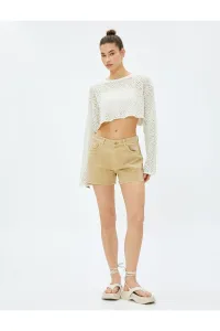 Koton Mini Shorts Normal Waist With Pocket Detail Ripped Legs Cotton