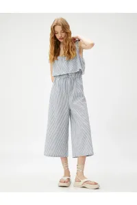 Koton Suspenders Playsuit with Frill Detailed Tie Waist Linen Blend