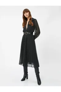 Koton Chiffon Midi Dress With Polka Dot Belt Detailed Long Sleeves With Buttons