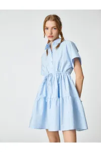 Košeľové šaty Koton Poplin s krátkymi rukávmi, volány na gombíky, nazbieraný pás