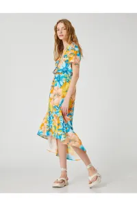 Koton Floral Dress Midi Wrap Closure Flounce Short Sleeve
