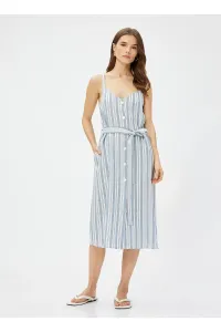 Koton Women's V-Neck Striped Blue - White Midi Dress 3sak80270ew #7491820