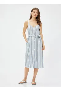 Koton Women's V-Neck Striped Blue - White Midi Dress 3sak80270ew #7491821