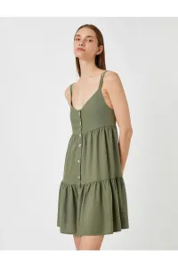 Koton Mini Dress Front Buttoned Straps Linen Blended