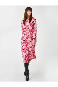 Koton Kvetinové šaty s dlhým rukávom midi dĺžky s opaskom