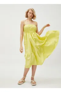 Koton Rovný golier hladký žltý dlhé dámske šaty 3sak80005pw