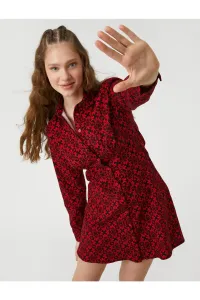 Koton Kvetinové košeľové šaty s dlhým rukávom na gombíky golier