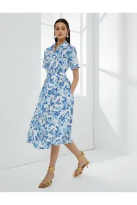 Koton Floral Shirt Dress Midi Buttoned Belted Short Sleeve #9244419