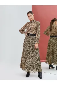 Koton Leopard vzorovaná košeľa šifón dlhé rukávy volánový stojaci golier #7796872