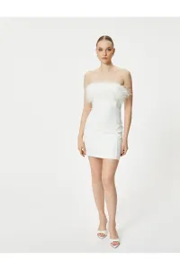 Koton Mini Strapless Dress Bridal Otrish Feather Detailed Slim Fit Lined