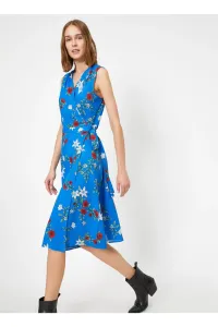 Koton V-Neck Patterned Blue Women's Dress