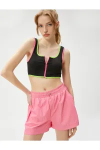 Koton Zippered Sports Bra. Padded, Non-wired Piping Detailed