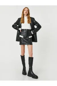 Koton Leather Look Mini Skirt Zippered Color Block #9527206
