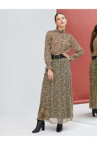 Koton Maxi Chiffon Skirt Leopard Patterned Flounce Lined #9083387