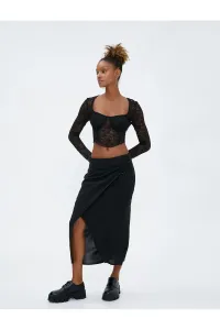Koton Maxi Skirt Asymmetrical Cut, Double Breasted, Buckle Detailed