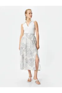 Koton Melis Ağazat X Cotton - Floral Slit Pocket Midi Skirt