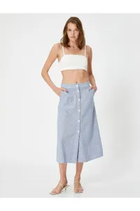 Koton Midi Skirt Buttoned Front Slit Linen Blend