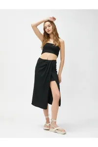 Koton Midi Skirt with Draping and Slits Lined, Textured #9138789