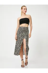 Koton Midi Skirt with Draping and Slits, Linen Blend