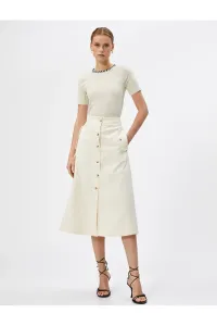 Koton Midi Skirt with Pocket Detailed Buttons and Slits in Cotton