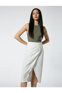 Koton Midi Skirt with Wrapover Closure and Deep Slits