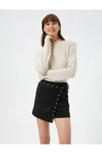 Koton Mini Shorts Skirt Suede Look with Buckle and Eyelet Detail