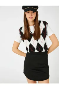 Koton Mini Skirt, Suede Look High Waist, Asymmetrical Cut #5889155