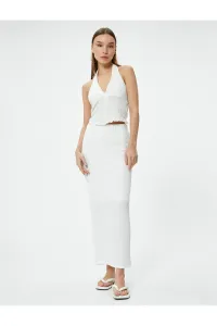 Koton Pencil Skirt Maxi Length High Waist Textured Slit Lined #9291635