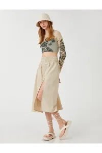 Koton Midi Skirt with Slit Detail, Cotton and Guita Waist