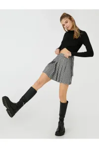 Koton Checked Pleated Mini Skirt With Belt