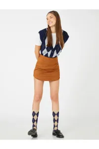 Koton Mini Skirt, Suede Look High Waist, Asymmetrical Cut #5892937