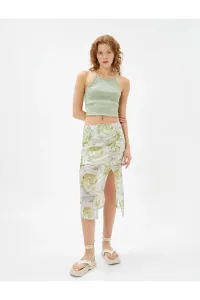 Koton Midi Skirt Slit Tulle Draped Patterned #7866475
