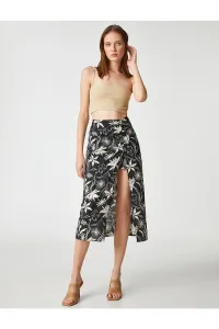 Koton Midi Length Skirt Draped and Slit Linen Blend #9209395