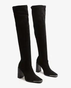 Royalfashion Čierne dámske semišové čižmy nad kolená Lasones