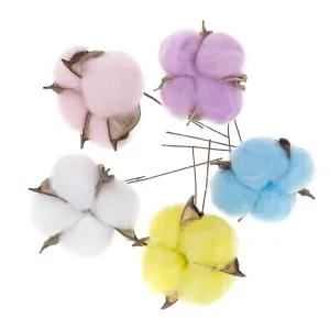 Farebné bavlnené kvety - sada 5 ks (sušené kvety bavlníka)
