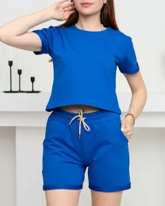 Kobaltový dámsky bavlnený športový mikinový set - oblečenie