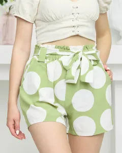 Zelené dámske krátke šortky s veľkými bodkami - Oblečenie