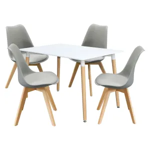 Jedálenský stôl 120x80 UNO biely + 4 stoličky QUATRO šedé