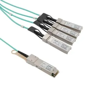 L-Com Aocqsp40-010 Active Optical Cable Breakout Qsfp+ 40Gbps To 4X10G Sfp+, 10 Meters, Msa Compatible
