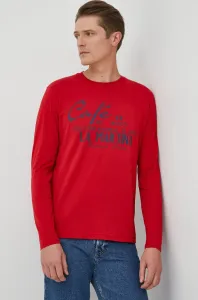 Bavlnené tričko s dlhým rukávom La Martina červená farba, s potlačou #5691204