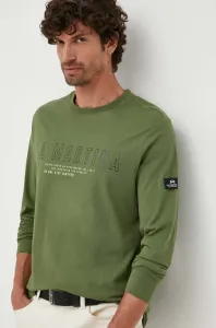 Bavlnené tričko s dlhým rukávom La Martina zelená farba, s potlačou