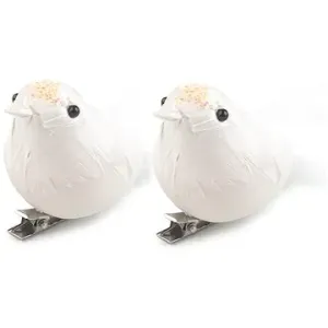 LAALU – Súprava 2 ks dekorácií Vtáčiky na klipe biela 5 × 15 cm