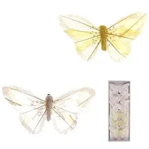 LAALU Súprava 6 ks dekorácií: Motýle bielo-žltý mix 10 cm