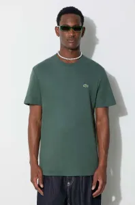 Bavlnené tričko Lacoste TH1708-HDE, zelená farba, jednofarebný