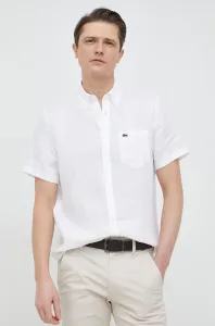 Ľanová košeľa Lacoste biela farba, regular, s golierom button-down