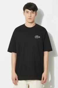 Bavlnené tričko Lacoste čierna farba, s nášivkou
