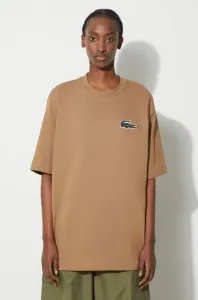 Bavlnené tričko Lacoste hnedá farba, s nášivkou #8834714